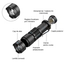 LED Flashlight SK68 – 5W, Adjustable Zoom, Illumination Range 200-500m, Compact & Portable, Black