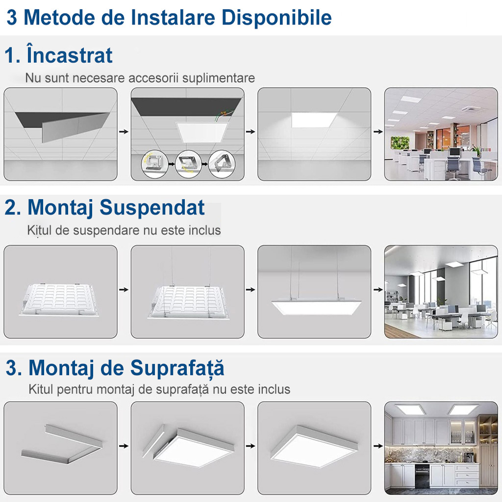 LED panel 60x60 cm, 108W, premium model, white frame, 3500k, dual, recessed lighting