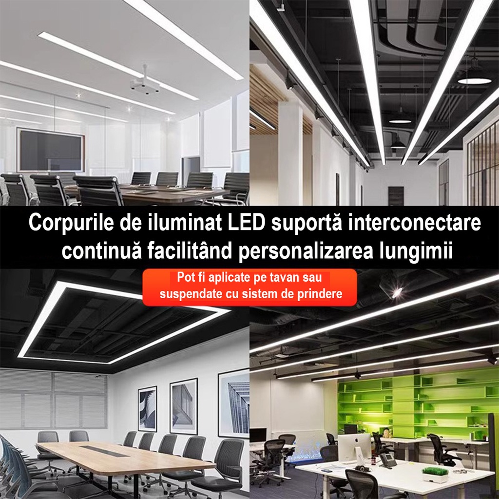Office LED Ceiling Light 120x10x5.5cm, 28W, Premium Model, Rectangular, Black, 6500k