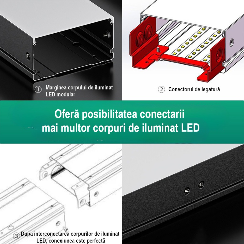 Office LED Ceiling Light 120x10x5.5cm, 32W, Premium Model, Rectangular, Black, 6500k