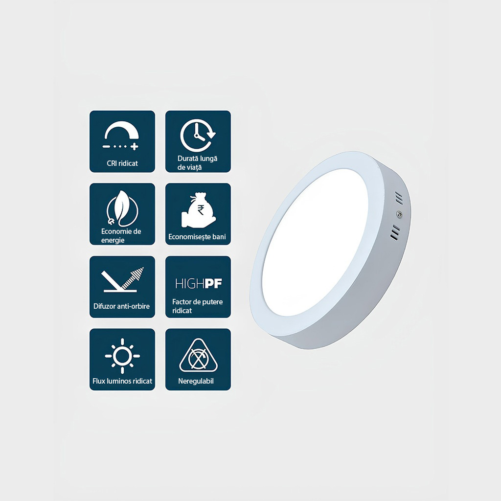 Round LED Ceiling light 18W φ 21cm, 6500k, White, applied