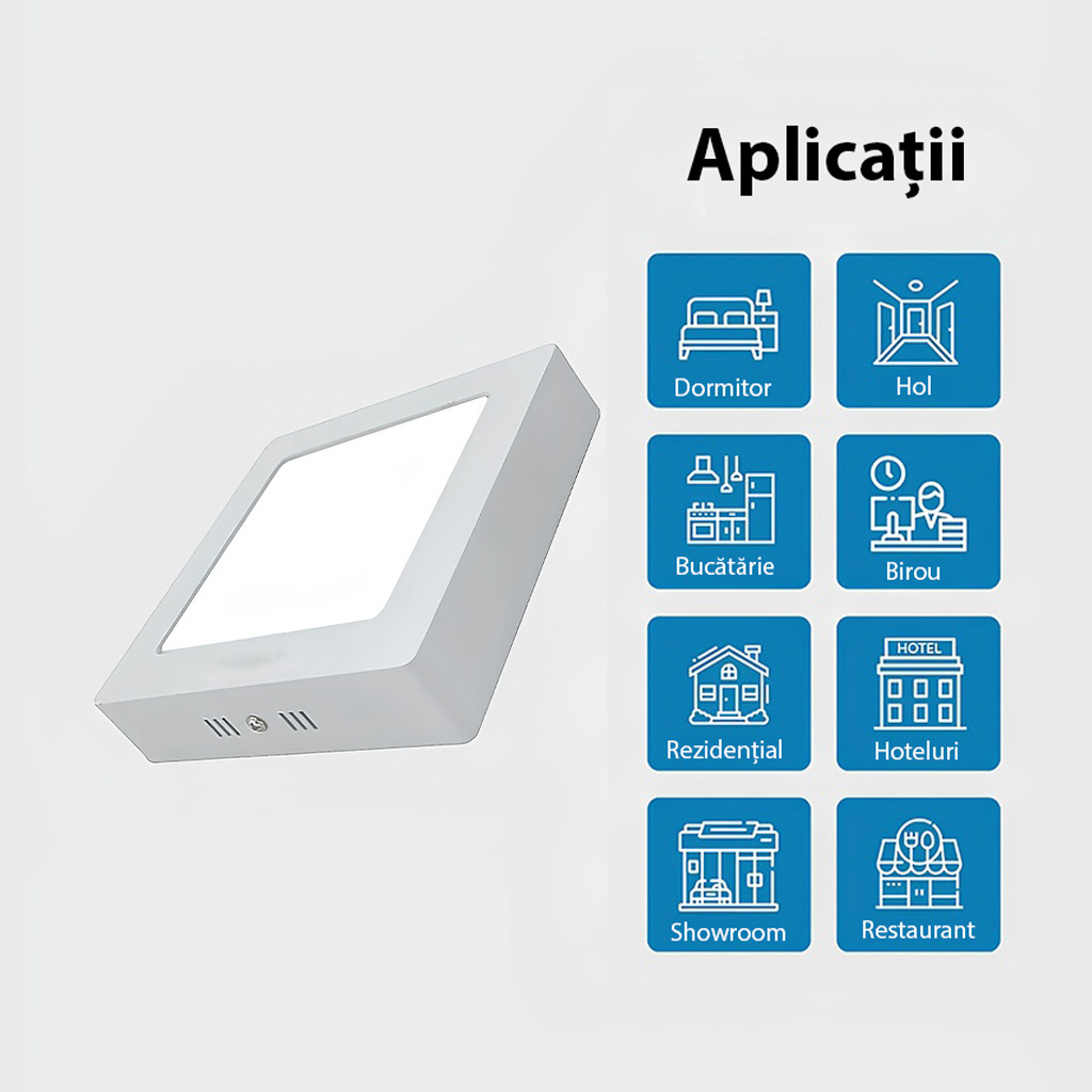 Square LED Ceiling light 6W, 11cm, 3500k, White, applied