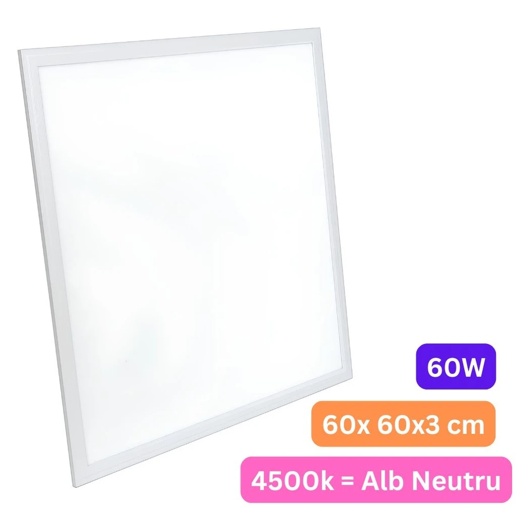 [LBZ-00014] Panou LED 60x60 cm, 60W, Lumina Neutra 4500K, Model Eco, Rama Alba, Ideal pentru Tavan Casetat, Incastrat