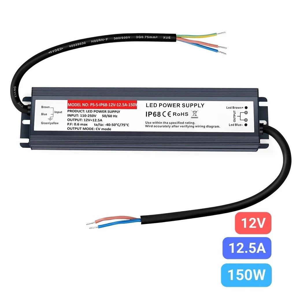 [LBZ-00428] Sursa de Alimentare Slim, Exterior IP68, 12V, 12.5A, 150W