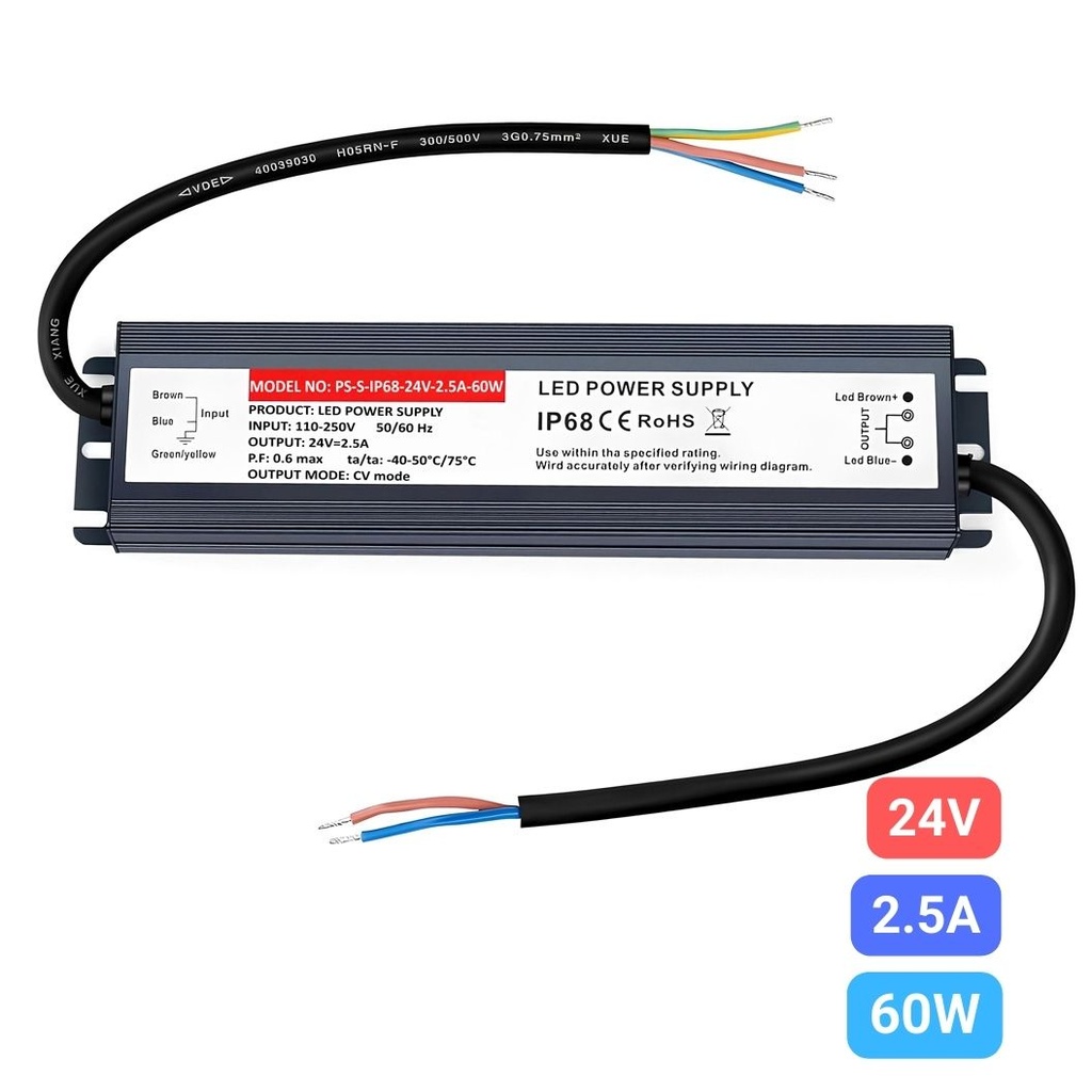 Switching Power Supply Slim, Outdoor IP68, 24V, 2.5A, 60W