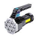 LED Flashlight, Powerful Light, Waterproof, COB Type, Rechargeable with Handle for Hiking, Emergency Flashlight, Outdoor, 14.1 x 6.4 cm, Black Color with Blue Switch