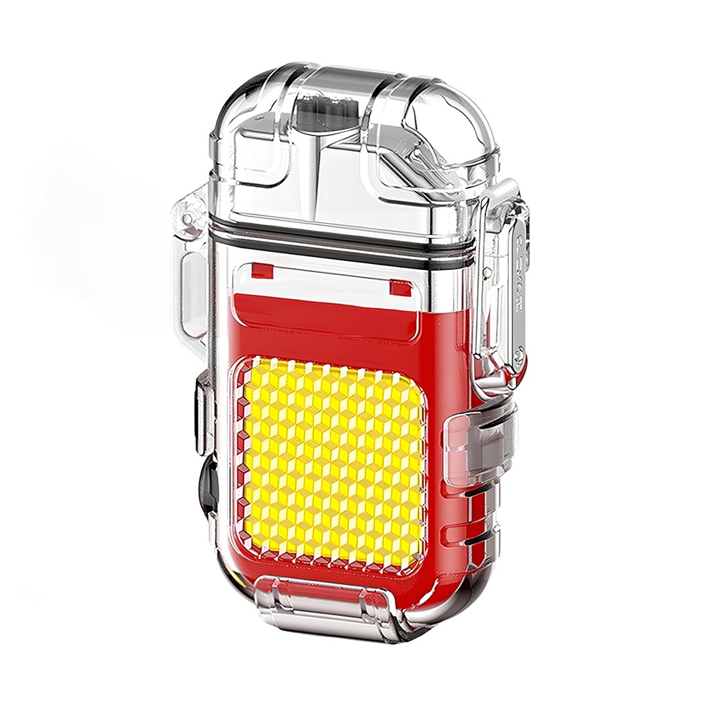 Keychain Flashlight with Lighter, Waterproof, 3 Lighting Modes, 300 mAh, USB Type C Charging, COB, Range 50 - 100 m, 7.4 x 4.9 x 1.7 cm, Red