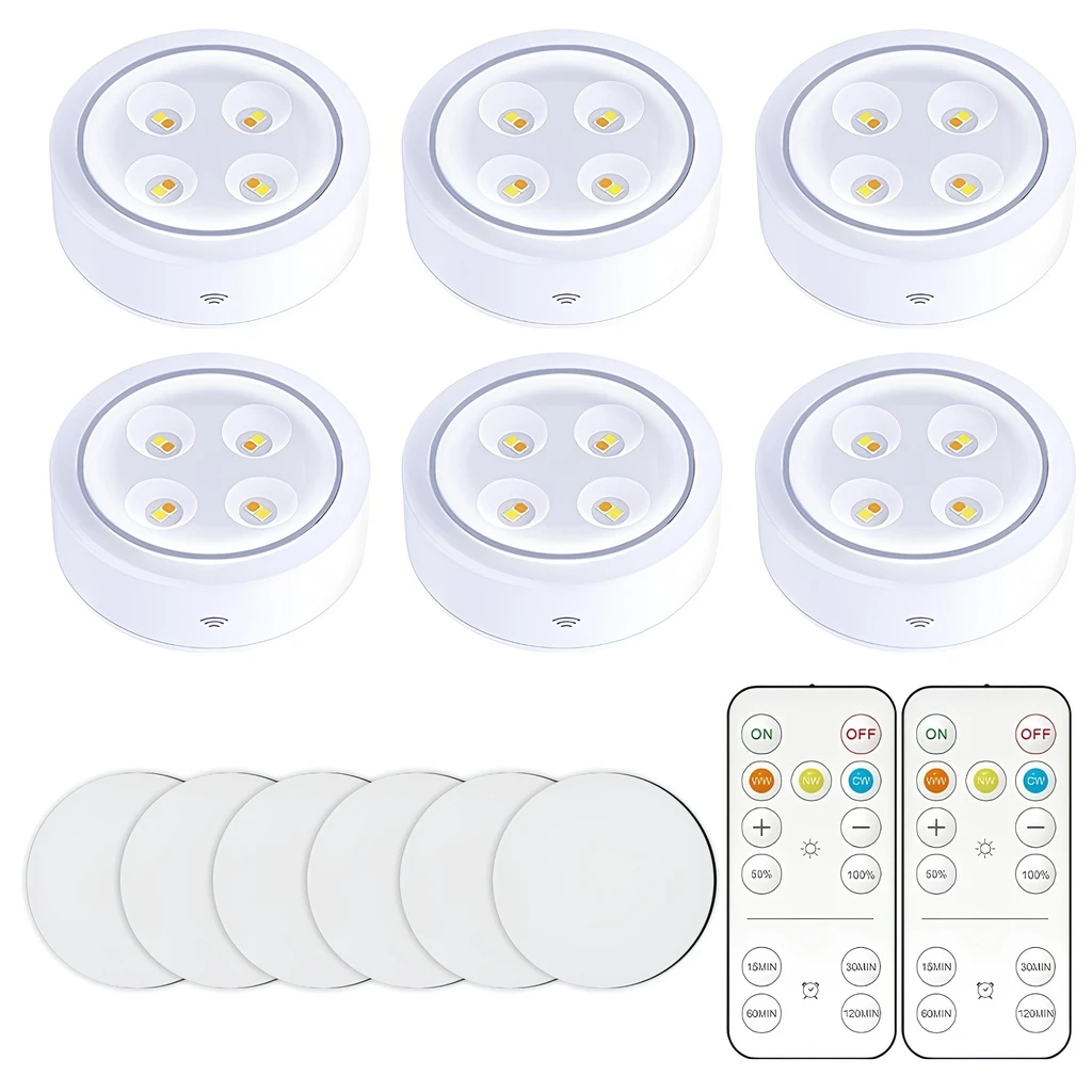 [LBZ-00236] Set 6 Lampi LED Fara Fir – Alimentate cu Baterii, 3 Culori de Lumina, 2 Telecomenzi, Plastic Rezistent – Alb