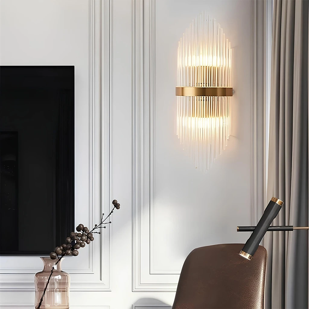 [LBZ-00237] Aplica de Perete LED pentru Interior – Design Modern, Otel Inoxidabil & Sticla, Auriu, 45x18 cm, Model 88002