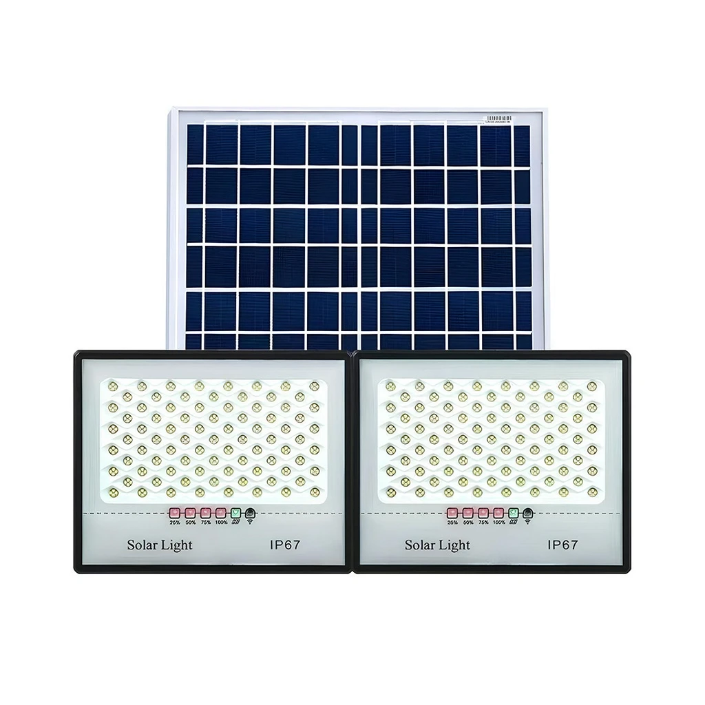 [LBZ-00240] Set 2 Proiectoare LED Solare cu Senzor Crepuscular – 200W, 322×2 LED-uri, Telecomanda, IP67 Waterproof, 30x24 cm, Design Modern – Negru