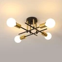 [LBZ-00248] Plafoniera Retro din Fier cu 4 Lampi E27, Negru/Aur, 46x46x15 cm, Iluminat Industrial, 220V