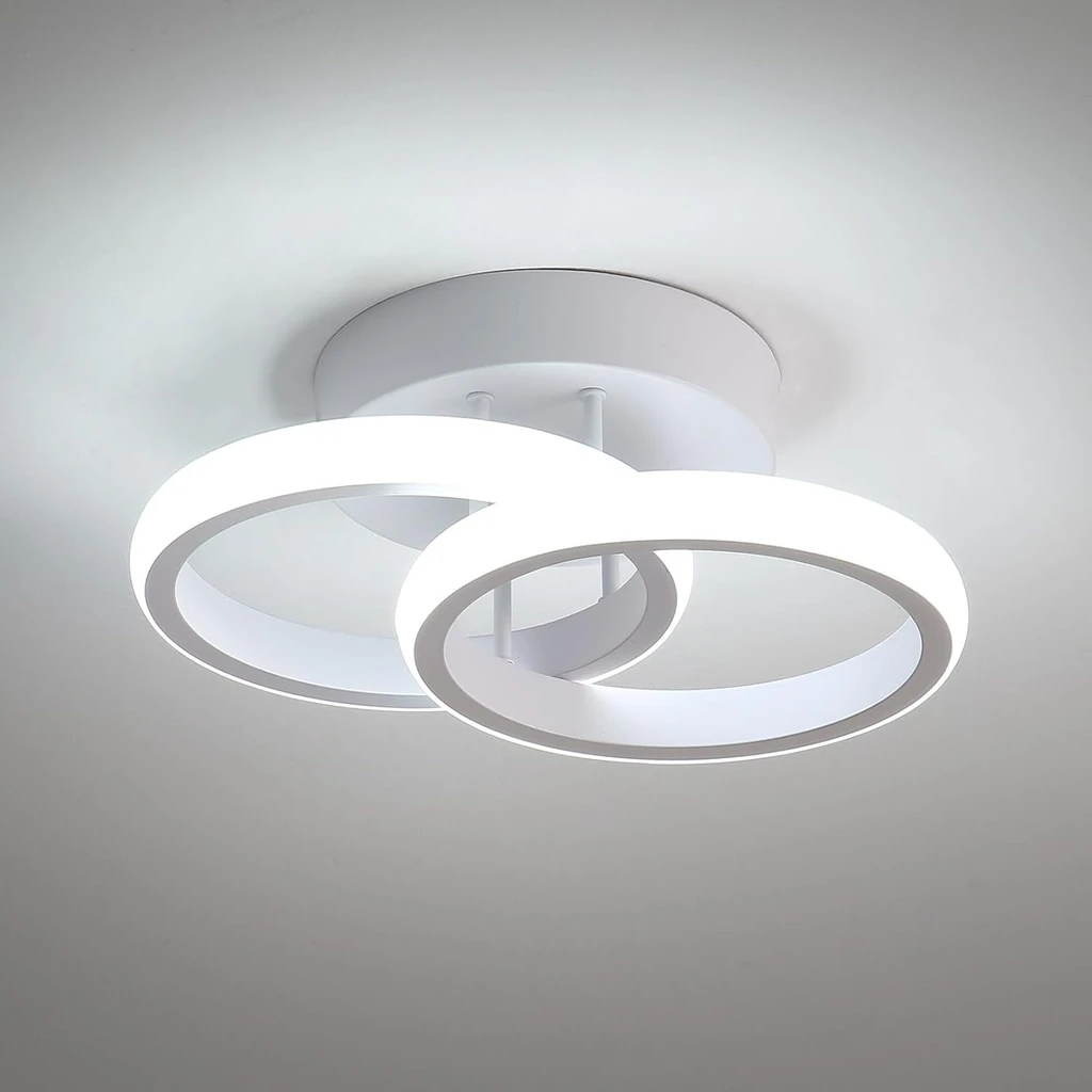 [LBZ-00250] Lustra LED cu 2 Cercuri – 20W, Aluminiu, Design Modern, 25 x 17 x 9.5 cm, CCT, Alb Cald, Neutru, Alb Rece, Iluminare pentru Living, Dormitor, Hol, Alba