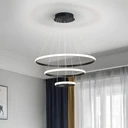[LBZ-00254] Candelabru LED Circular 72W – 220V, Design Modern, 3 Cercuri (20/40/60 cm), Negru, Iluminare pentru Living, Dining, Hol, 3 Temperaturi de Culoare, CCT