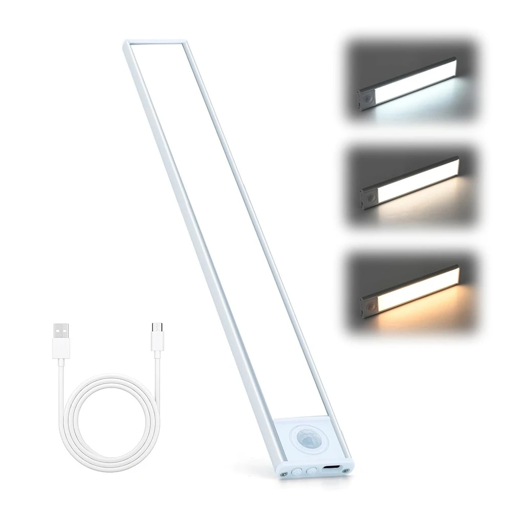 [LBZ-00266] Lampa LED inteligenta cu senzor de miscare, portabila, 3 temperaturi culoare CCT, intensitate reglabila, Incarcare USB, Material Aluminiu, 2 moduri de lucru, 40cm, Argintie
