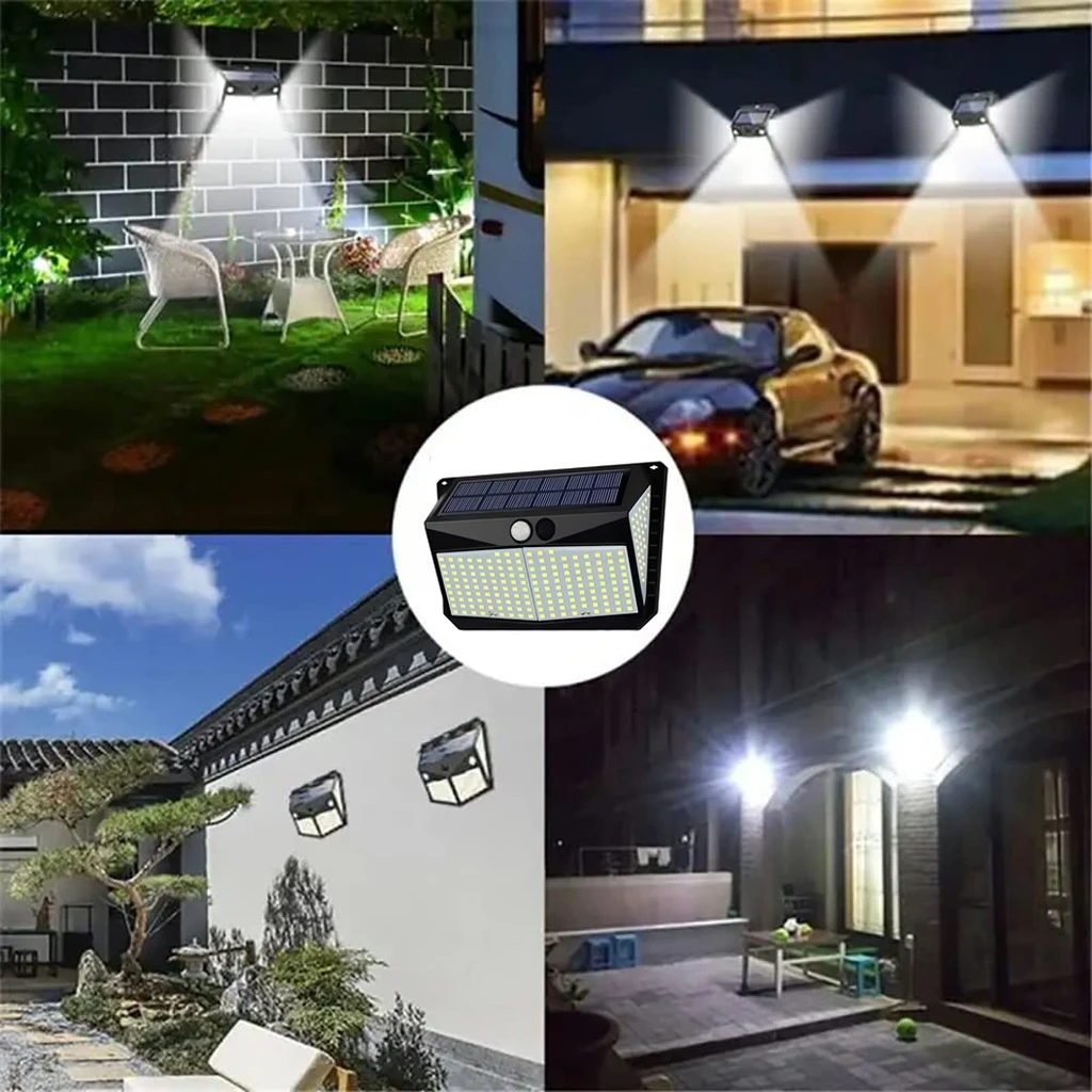 [LBZ-00084] Lampa solara LED cu senzor de miscare, 228 LED-uri, Lumina Alb Rece 6500k, Negru