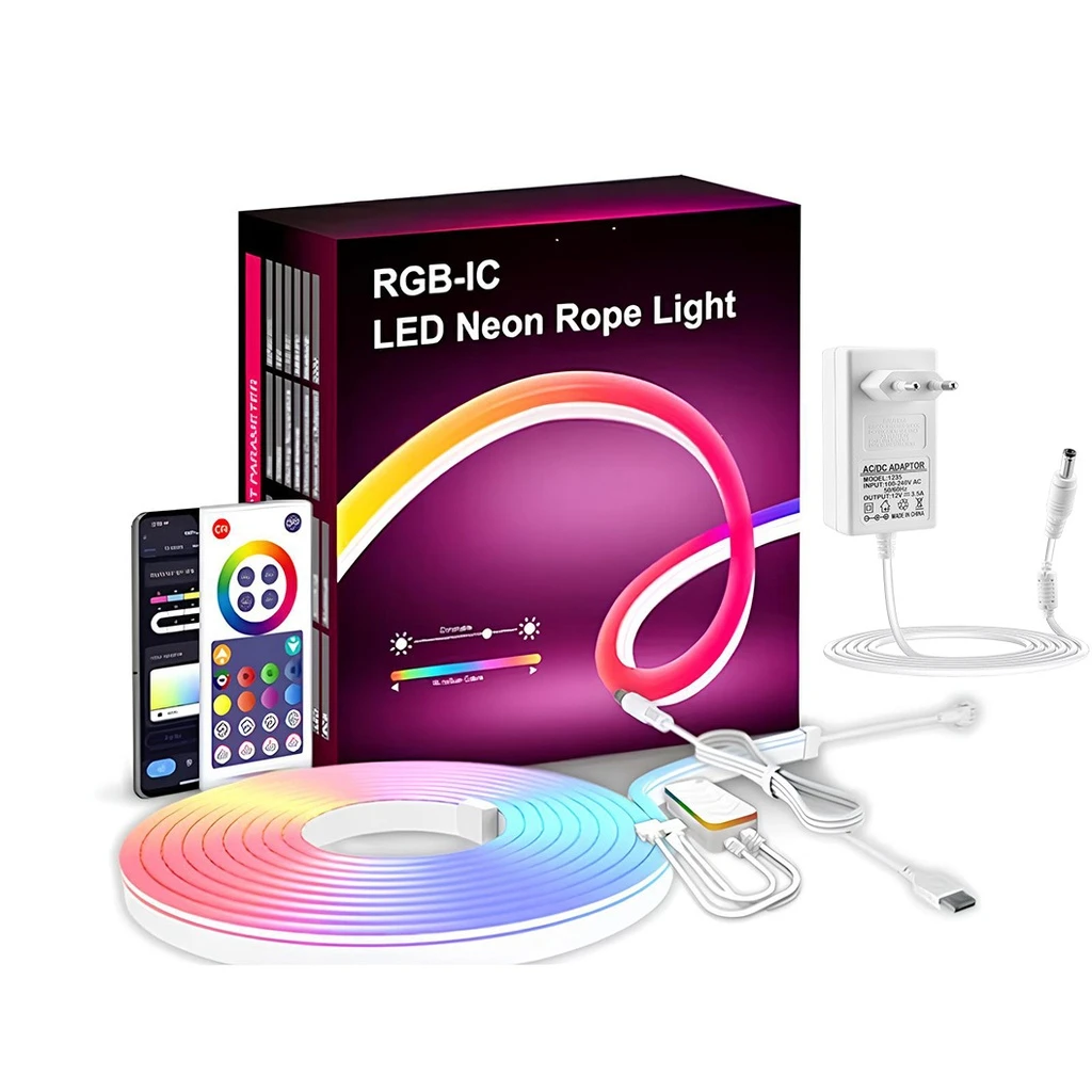 [LBZ-00276] Banda LED Neon RGBIC Flexibila 3M – Control prin Aplicatie & Telecomanda, Sincronizare Muzicala, IP67 Waterproof, Alexa & Google Assistant, Timer, Luminozitate & Viteza Reglabila
