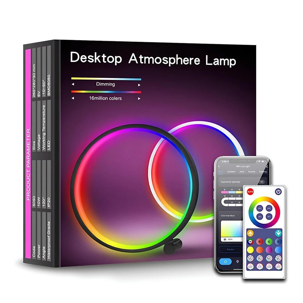 [LBZ-00277] Lampa de Birou RGBIC Rotunda – Wi-Fi & Bluetooth (BLE), 26 cm, Smart