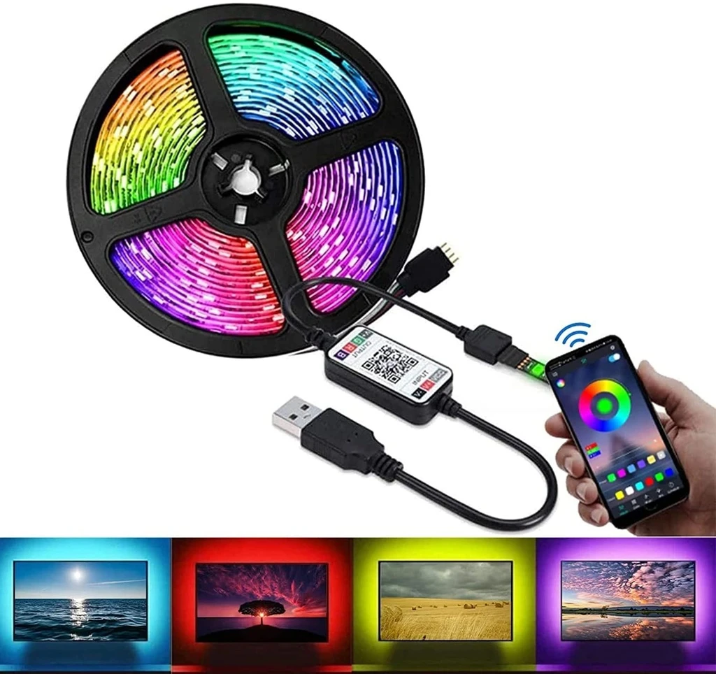 [LBZ-00281] Banda LED RGB 10 Metri 5050 – 60 LED/m, Autoadeziva, Bluetooth, Control prin Aplicatie & Telecomanda, Mod Muzica, Timer