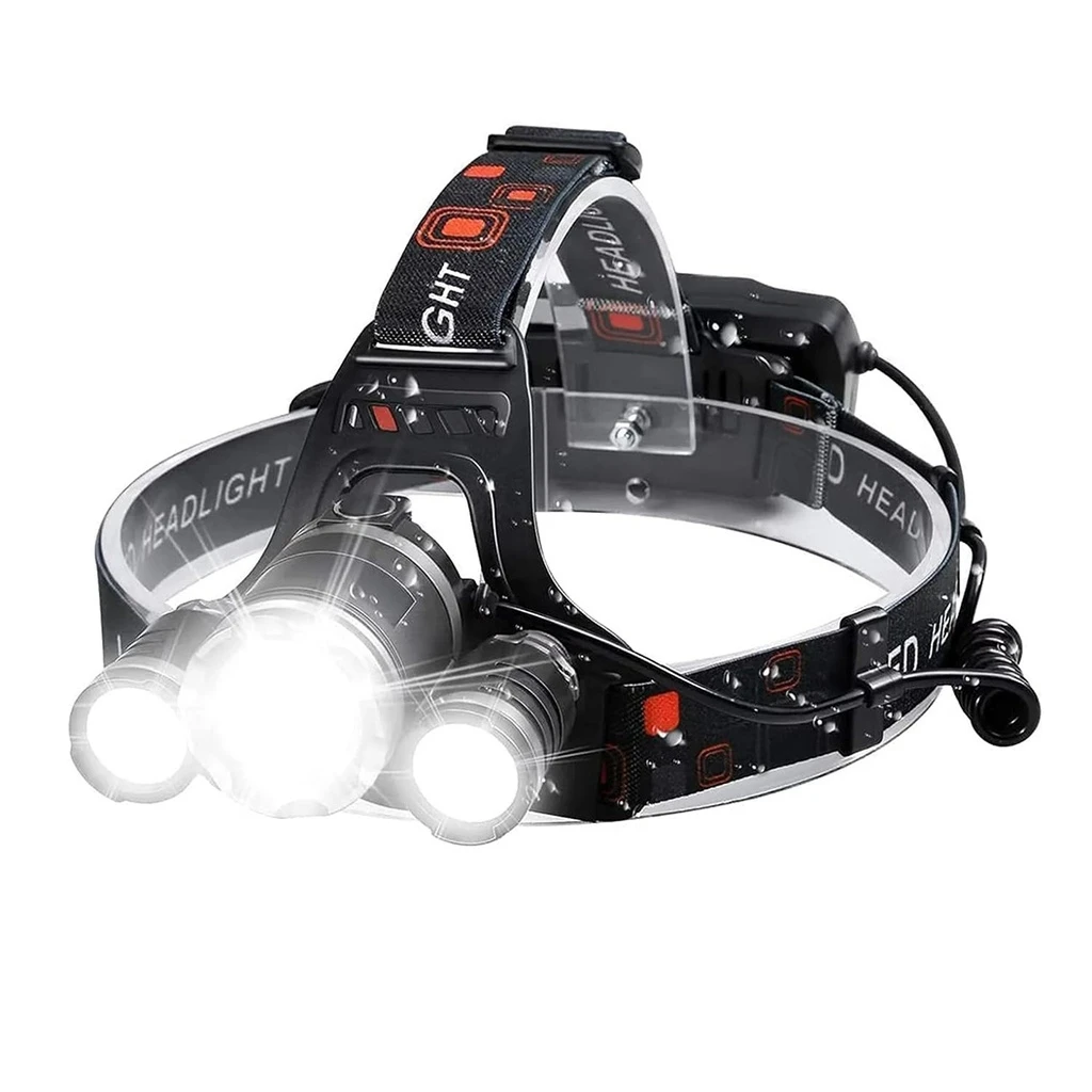 [LBZ-00301] Lanterna de Cap LED Ultra Puternica, 6000 Lumeni, 3x LED Cree, Reglabila, Reincarcabila, 2 Acumulatori Inclusi, Aluminiu