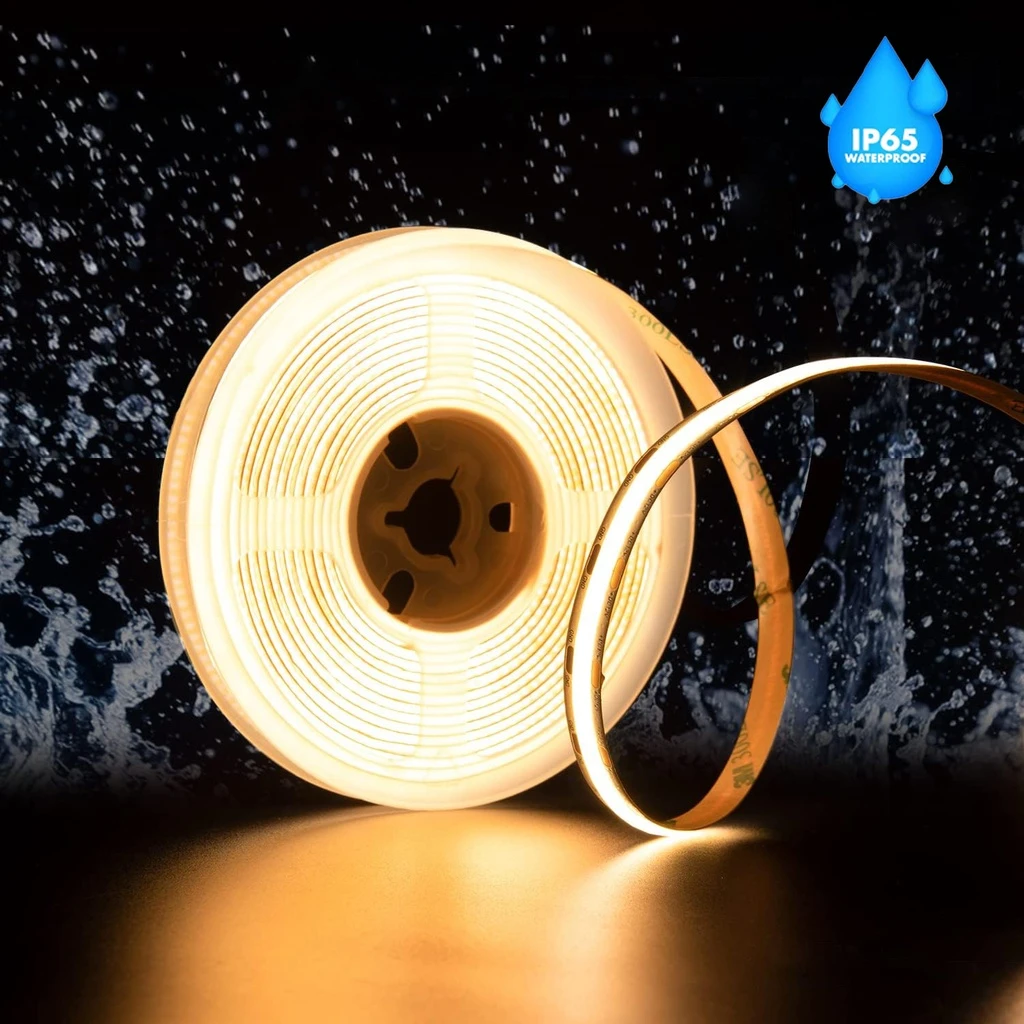 [LBZ-00481] Banda LED COB 12V, 528 LED/m, Lumina Alb-Calda, Exterior IP65, 10mm, Rola 5 metri