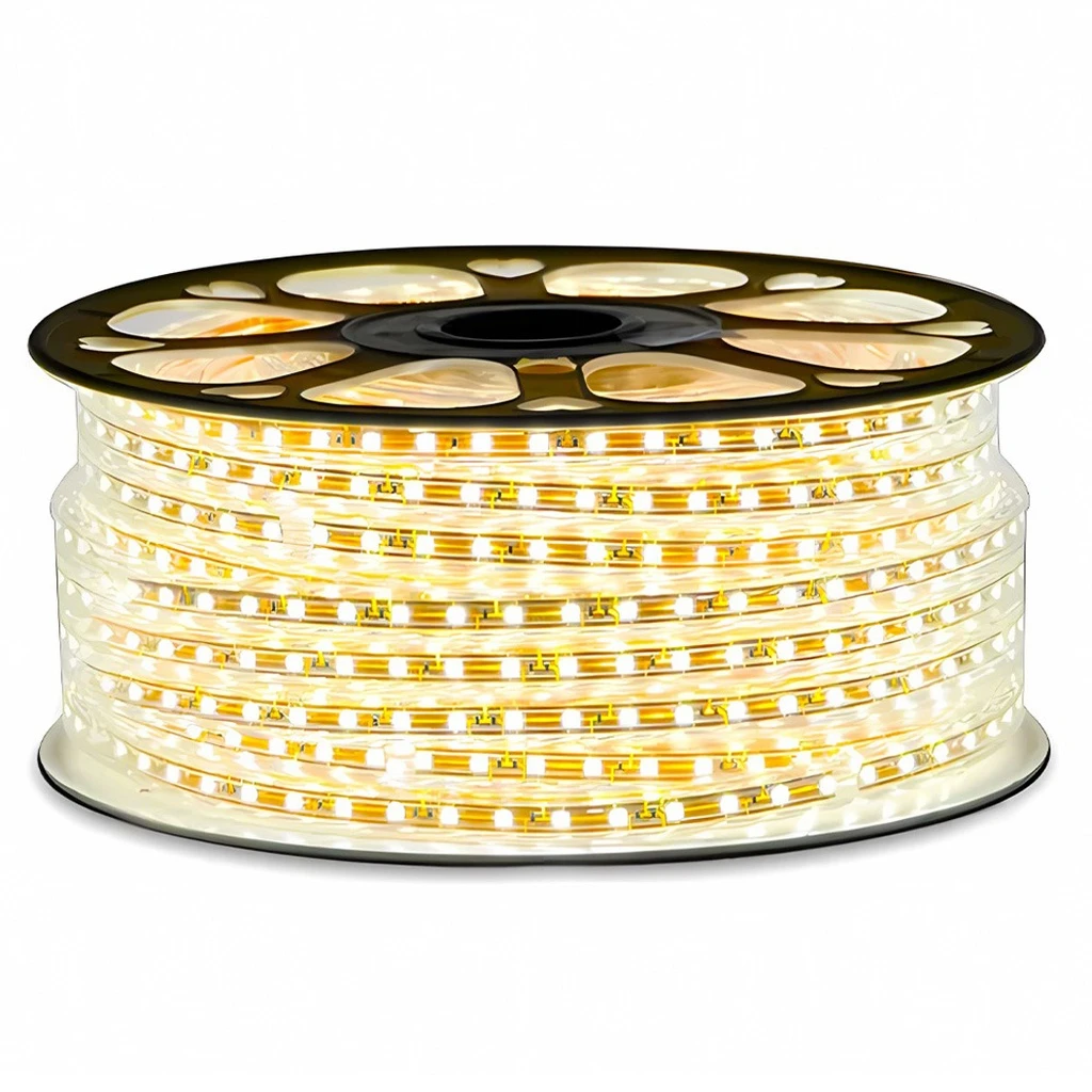 [LBZ-00490] Banda LED 220V, 120 LED/m, SMD 2835, Lumina Alb-Calda, Exterior IP65, 10mm, Rola 100 metri