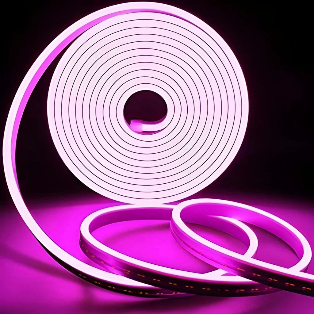 [LBZ-00495] Banda LED Neon Flex 12V, Lumina Roz, Exterior IP65, 8mm, Rola de 5 metri