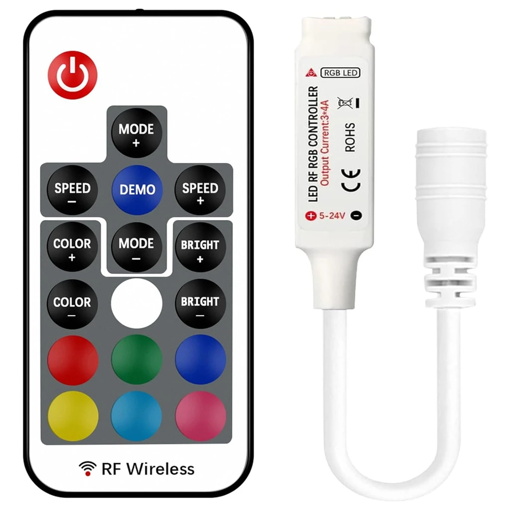 [LBZ-00515] Mini Controller Wireless RGB cu Telecomanda 17 Taste RF, 4 Fire