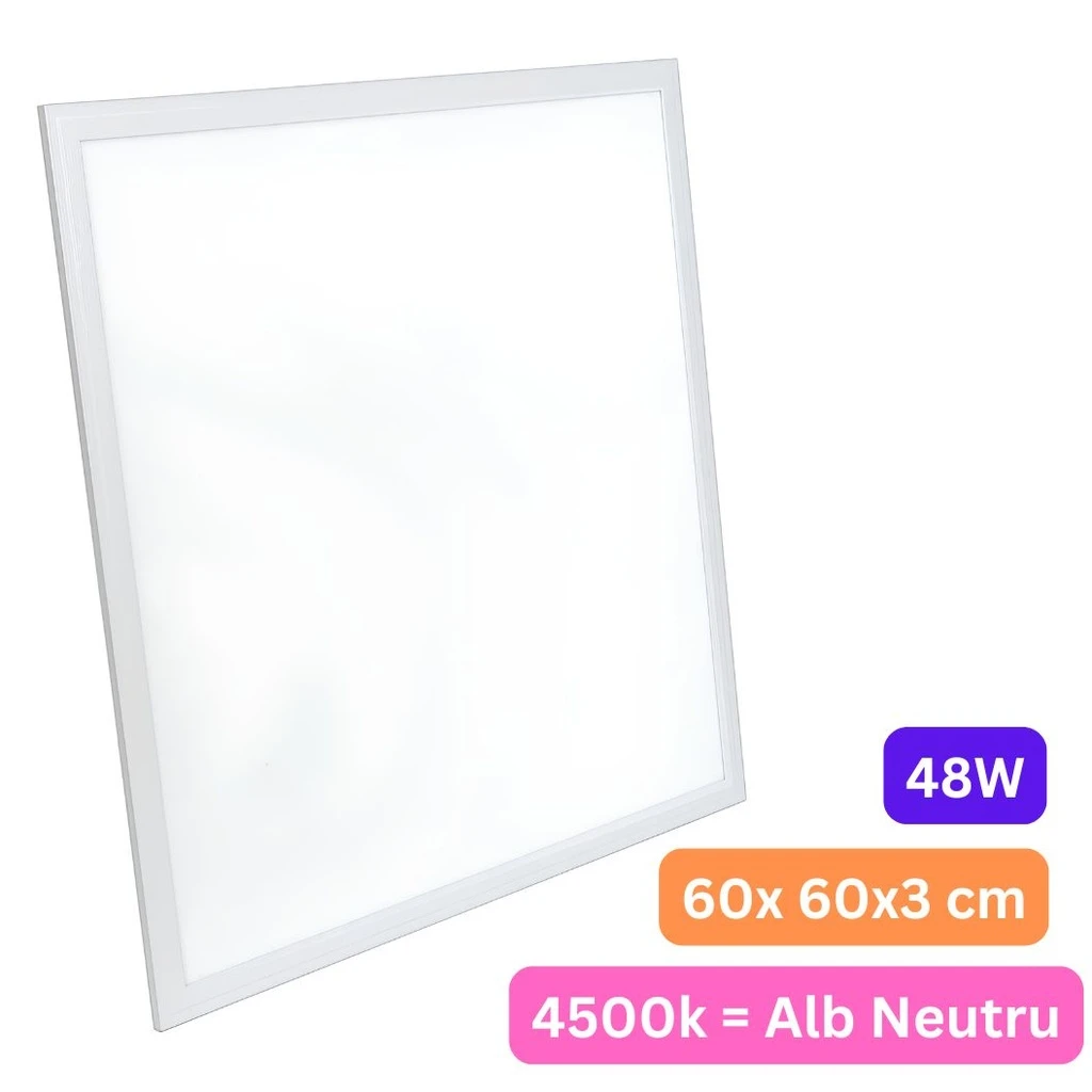 [LBZ-00008] Panou LED 60x60 cm, 48W, Lumina Neutra 4500K, Model Premium, Rama Alba, Ideal pentru Tavan Casetat, Incastrat