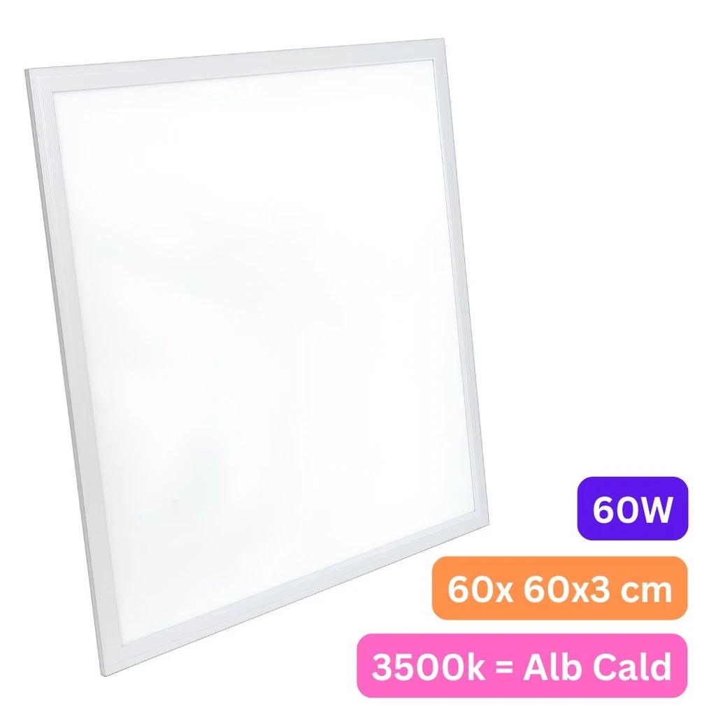 [LBZ-00013] Panou LED 60x60 cm, 60W, Lumina Calda 3500K, Model Eco, Rama Alba, Ideal pentru Tavan Casetat, Incastrat