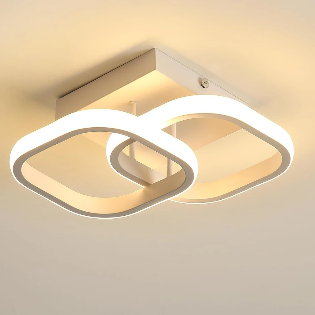 [LBZ-00575] Lustra LED 20W - 2 Patrate, 3 trepte de culoare (Alb Rece, Neutru, Cald), Design Modern, 28x19x10 cm, Alb