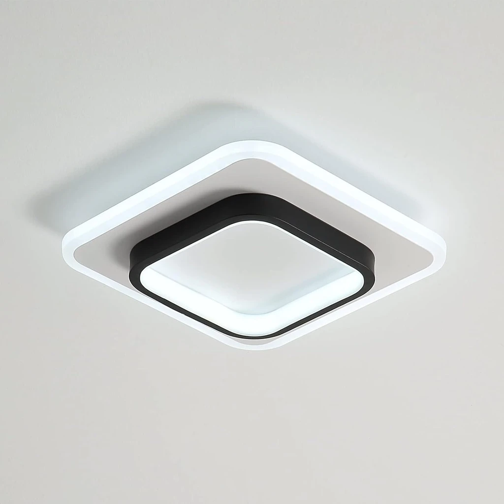 [LBZ-00577] Lustra LED 20W - 2 Patrate, 3 trepte de culoare (Alb Rece, Neutru, Cald), Design Modern, 24x10x6 cm, Alb-Negru