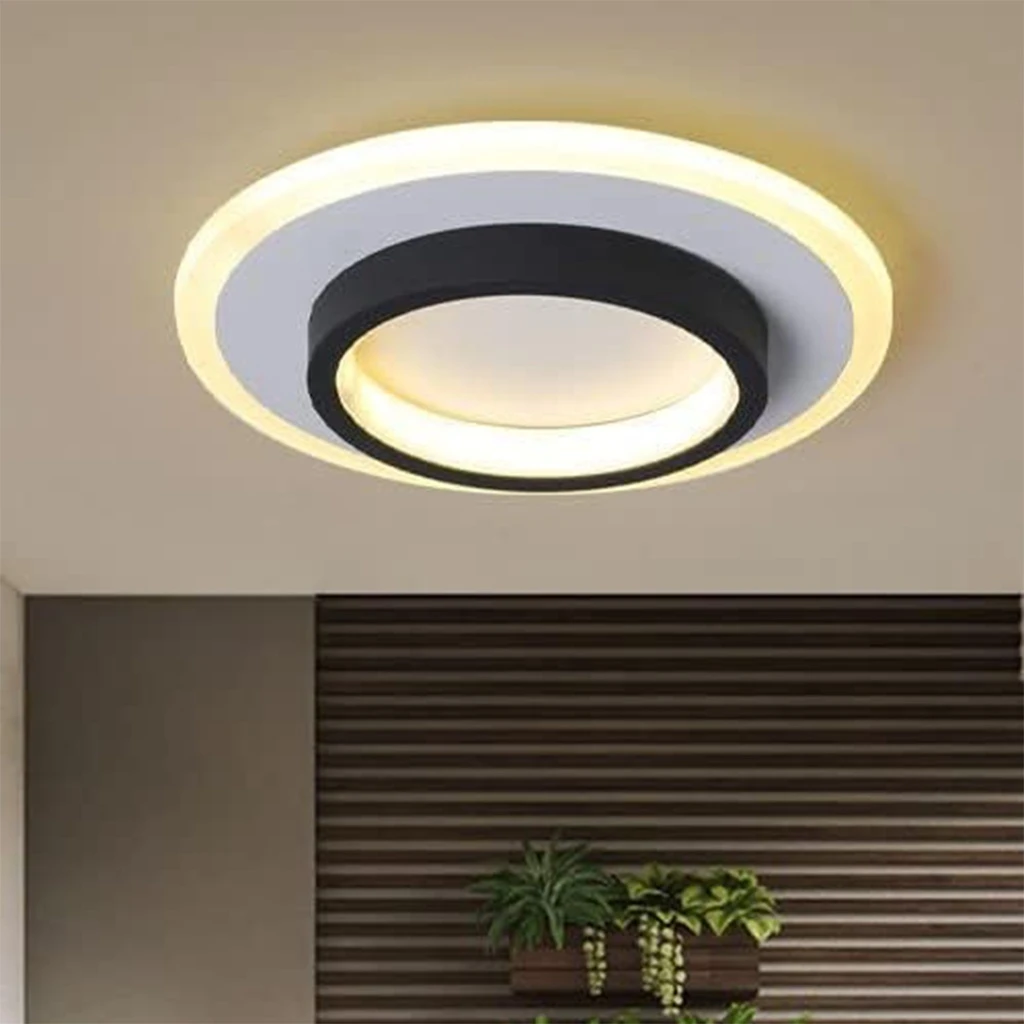 [LBZ-00580] Lustra LED 20W - 2 Cercuri, 3 trepte de culoare (Alb Rece, Neutru, Cald), Design Modern, 24x10x6 cm, Alb-Negru