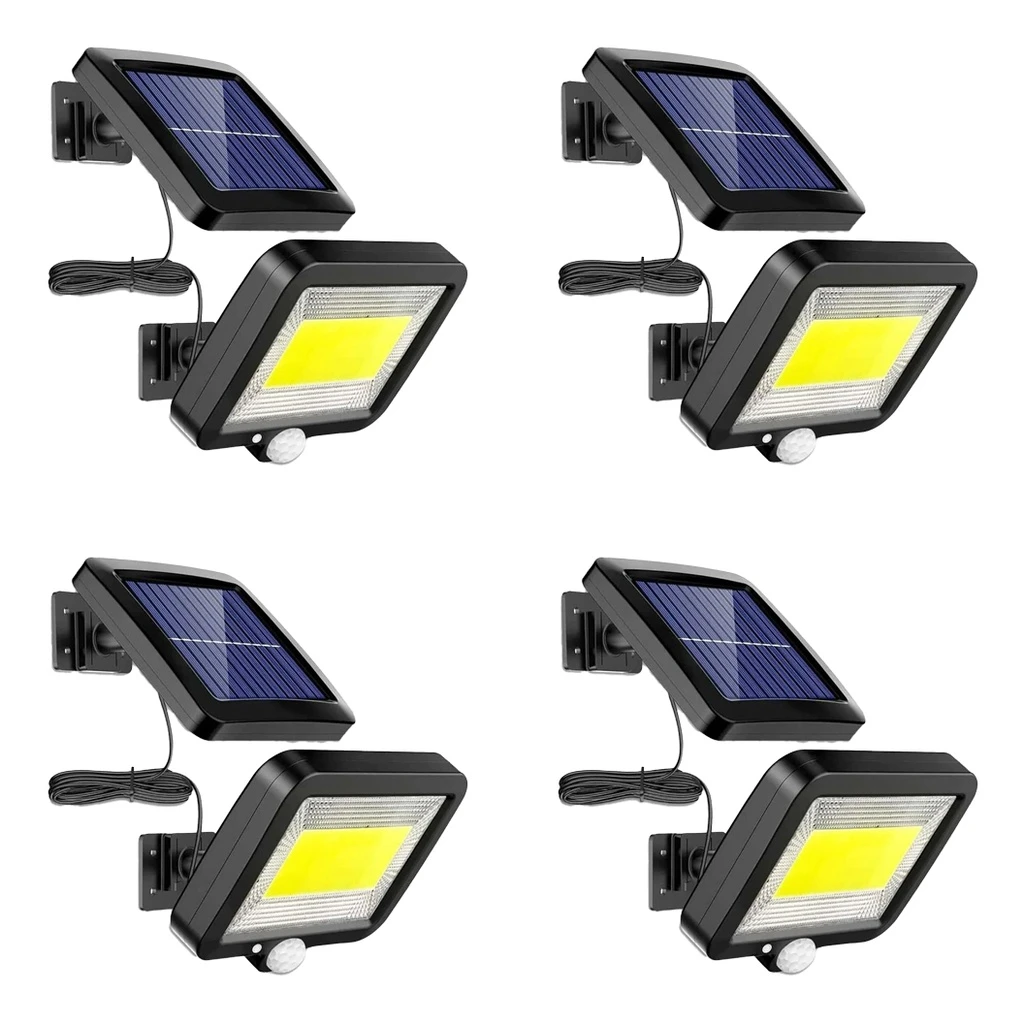 [COMBO-00177] Set 4 Lampi Solare cu 100 LED-uri COB, Senzor de Miscare, Montaj pe Perete, 3 Moduri de Iluminare, Lumina Alb Rece, IP65, Negre