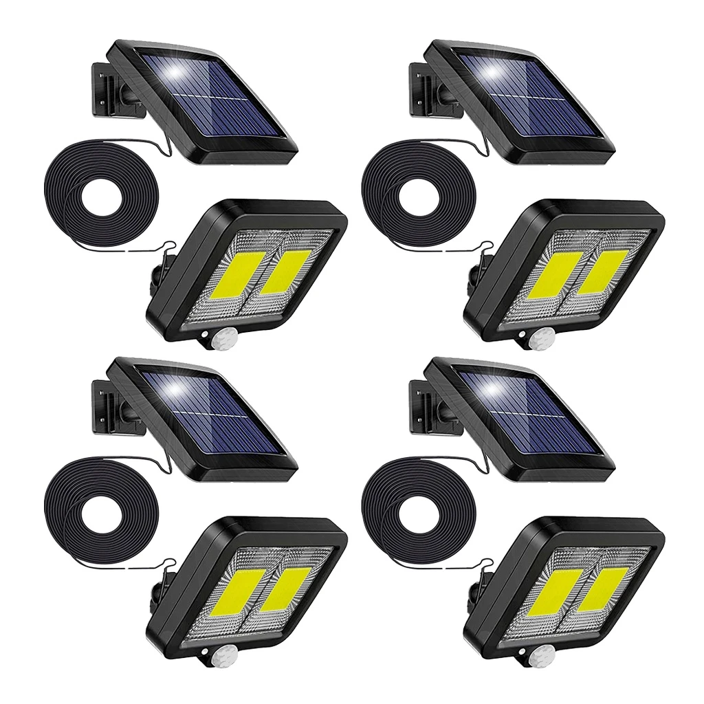 [COMBO-00178] Set 4 Lampi Solare cu Senzor de Miscare, 108 LED COB, 2400lm, 3 Moduri de Iluminare, Lumina Alb Rece, IP65, Negre