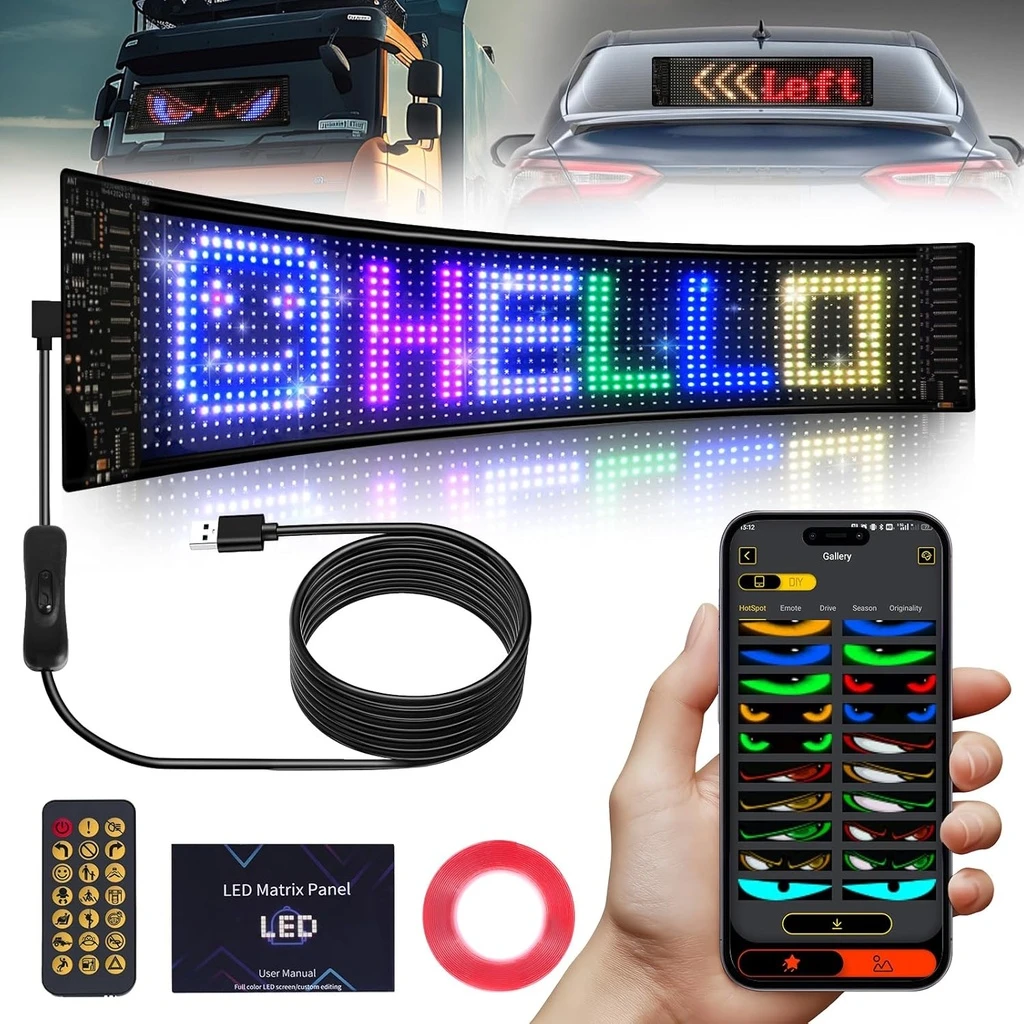 [LBZ-00270] Display LED Auto RGB 120x595 mm, Matrix LED Programabil pentru Lunetă, Control APP, USB