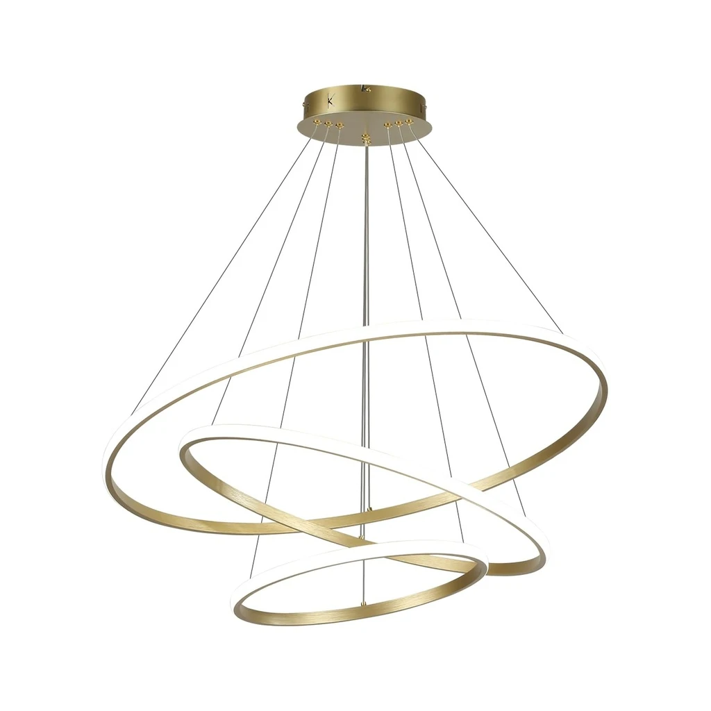 [LBZ-00279] Candelabru LED Circular 72W – 220V, Design Modern, 3 Cercuri (20/40/60 cm), Auriu, Iluminare pentru Living, Dining, Hol, 3 Temperaturi de Culoare, CCT