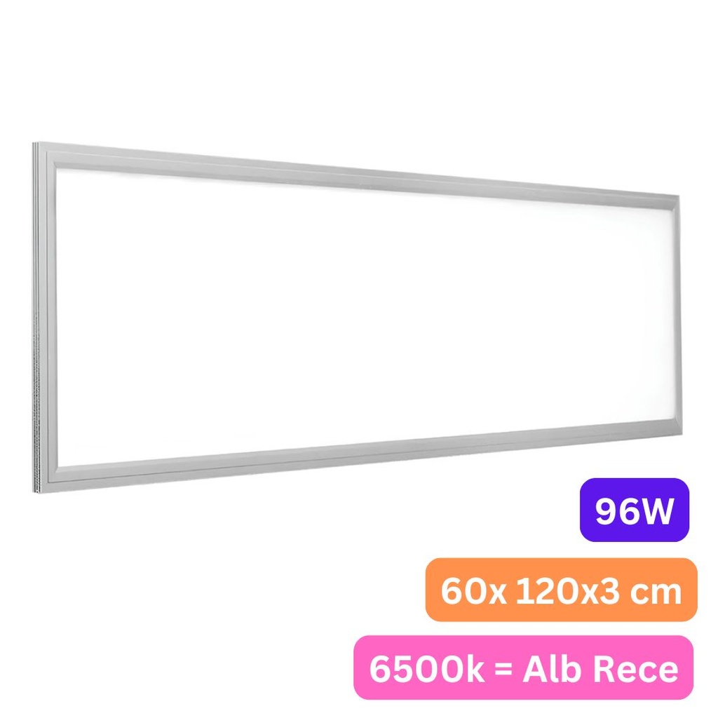 LED panel 60x120 cm, 96W, Eco model, White frame, 6500k, recessed frame/white